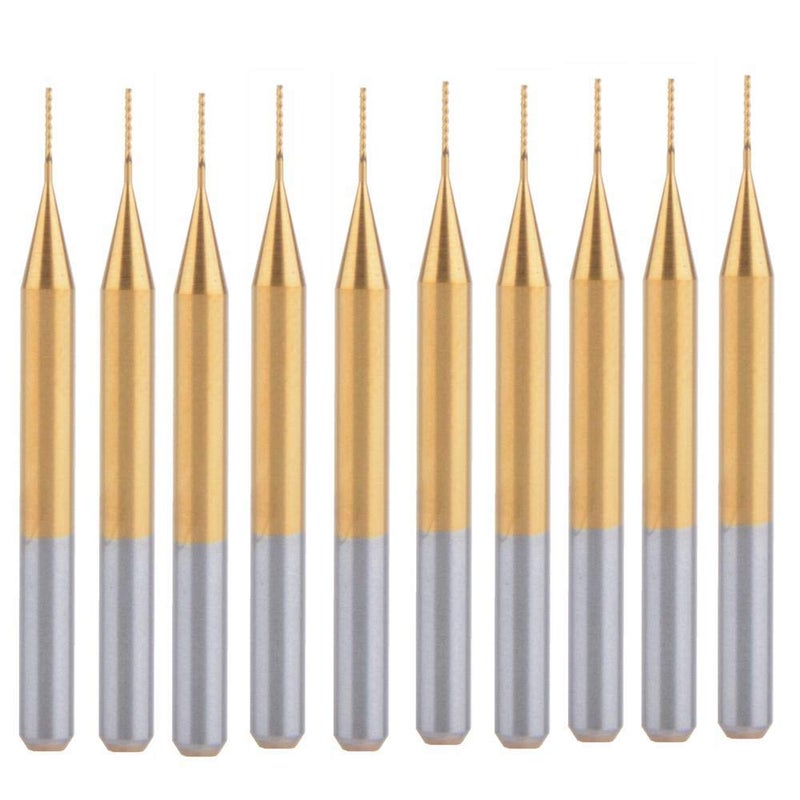 HOZLY 10Pcs 1/8'' Shank, 0.4mm Cutting Diameter,CNC End Mill, Titanium Coat Carbide End Mill Engraving Bits CNC Rotary Burrs Tool for PCB Mould Plastic Fiber Carbon Fiber Hardwood - Image 1